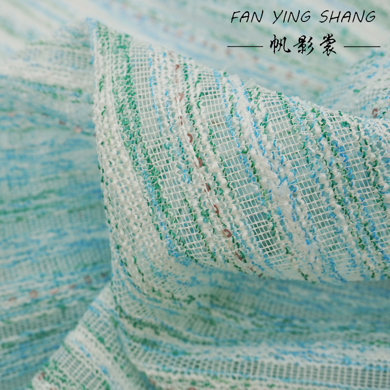Sewing Tweed Fabric - Green Sky Blue White Sequin Tweed