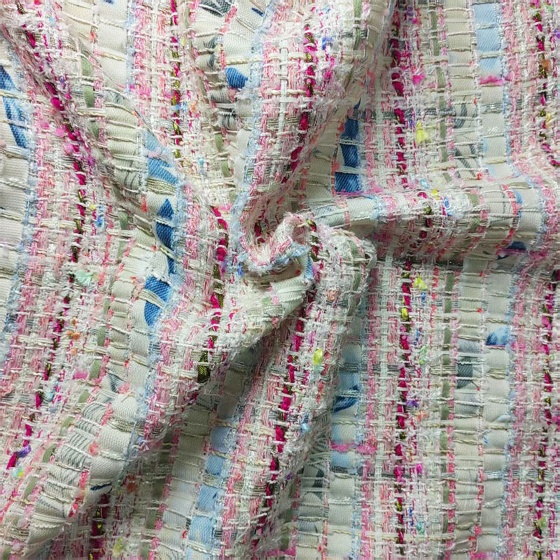 Sewing Tweed Fabric - Pink and White Woven Ribbon Yarn-Dyed