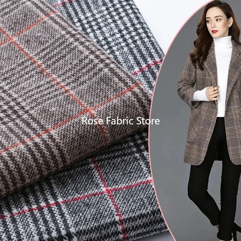 Sewing Tweed Fabric - 1 Meter Classic Woolen Houndstooth Check
