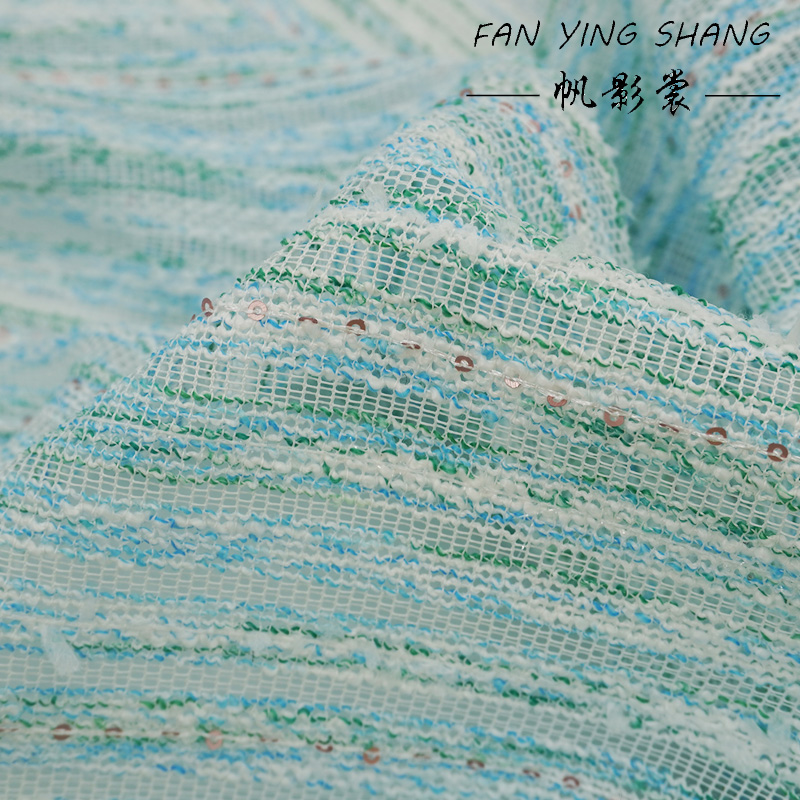 Green Sky Blue White Sequin Tw - đánh giá và giá Sewing Tweed Fabric