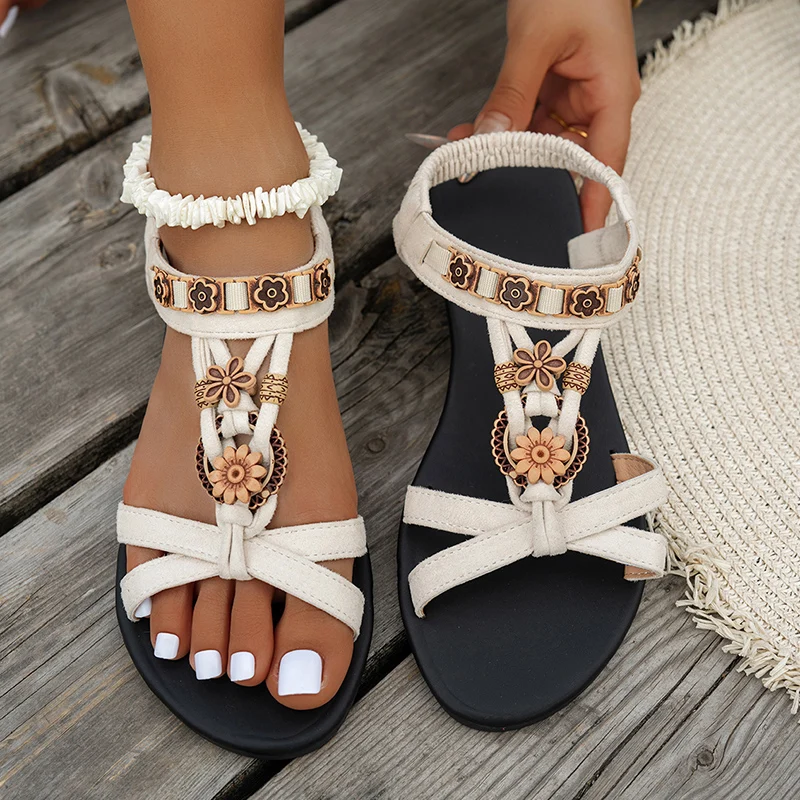 Flower Beaded Bohemian Sandals - đánh giá và giá Elastic Waistband Roll