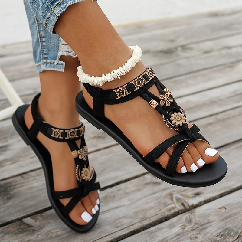 Flower Beaded Bohemian Sandals - đánh giá và giá Elastic Waistband Roll