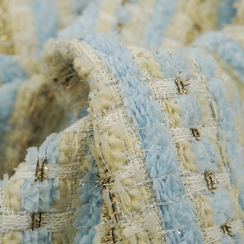 Blue Gold Interlace Plaid Twee - đánh giá và giá Sewing Tweed Fabric