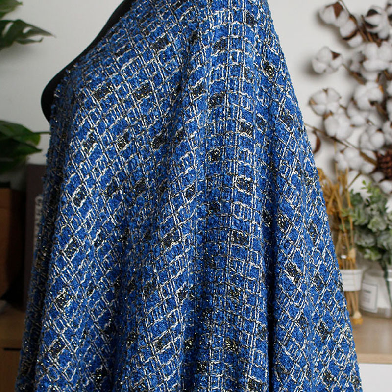 Blue Color Lattice Pattern Yar - đánh giá và giá Sewing Tweed Fabric