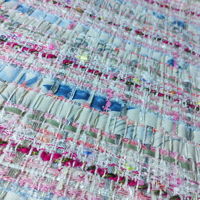 Pink and White Woven Ribbon Ya - đánh giá và giá Sewing Tweed Fabric