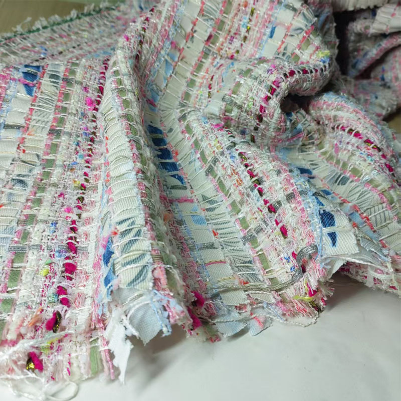 Pink and White Woven Ribbon Ya - đánh giá và giá Sewing Tweed Fabric