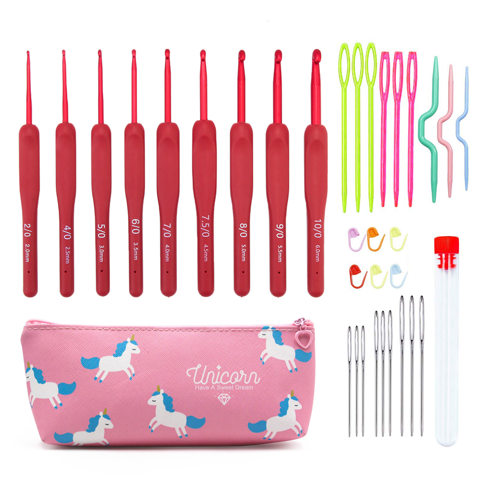 9/33pcs Red Crochet Hook set,  - đánh giá và giá Sewing Tas