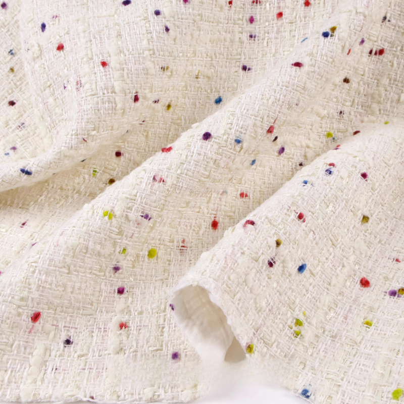 Creamy White 3D Grid Colorful  - đánh giá và giá Sewing Tweed Fabric