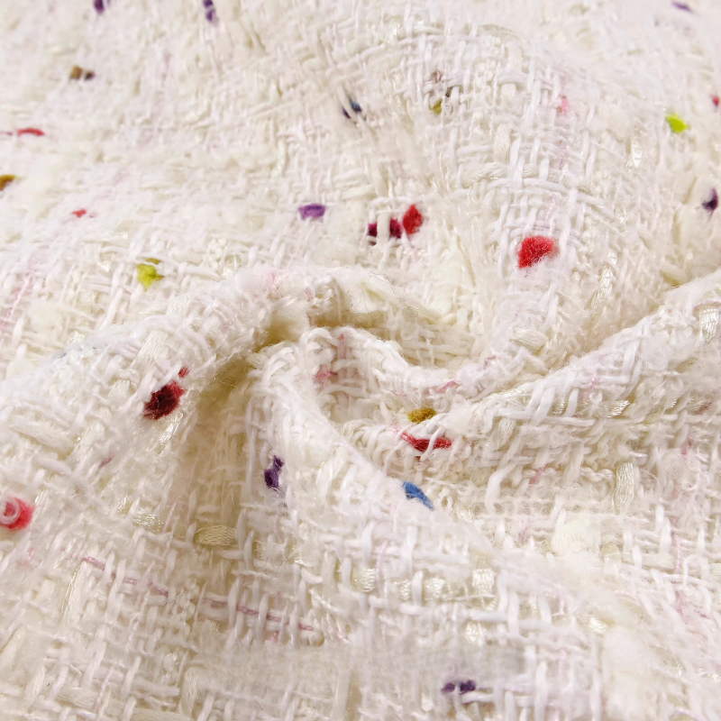 Creamy White 3D Grid Colorful  - đánh giá và giá Sewing Tweed Fabric