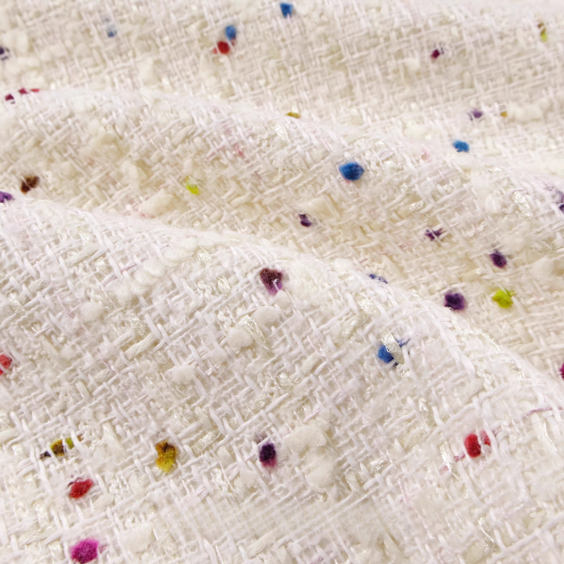 Creamy White 3D Grid Colorful  - đánh giá và giá Sewing Tweed Fabric