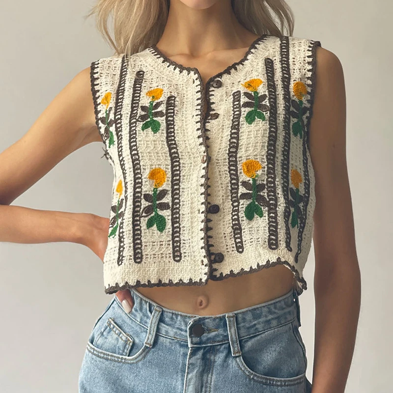 Floral Embroidered Crochet Swe - đánh giá và giá Sewing Vest