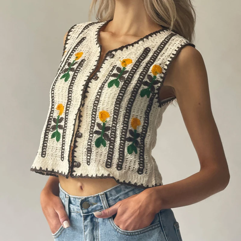 Floral Embroidered Crochet Swe - đánh giá và giá Sewing Vest