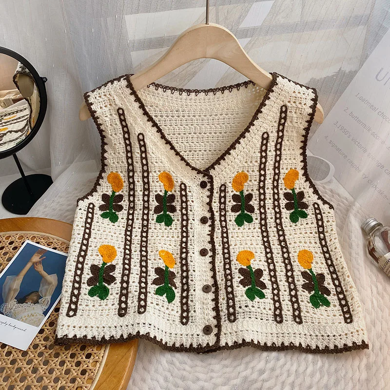Floral Embroidered Crochet Swe - đánh giá và giá Sewing Vest